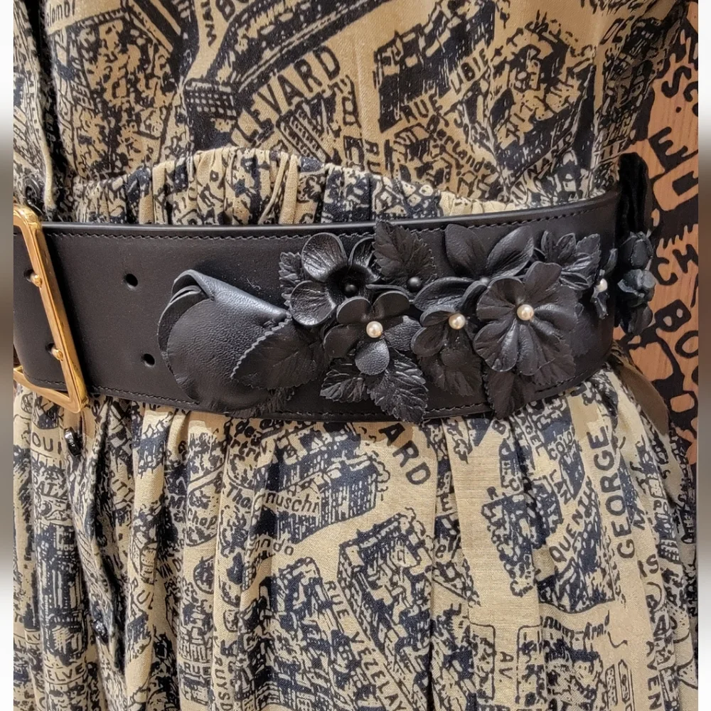 DIOR PUNK BELT Black Matte Calfskin | Three-Dimensional Flowers & Resin Pearls - Picture 8 of 16